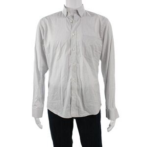 Bespoken Mens Button-Down Collared Dress Shirt White Cotton Long Sleeve Size L